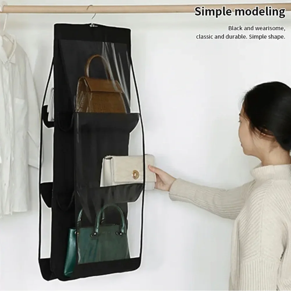 Black Bag Hang Organizer 6 Pockets Foldable Oxford Cloth Storage Closet Bedroom